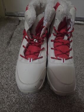 White & Red Fleece-Lined Snow Boots